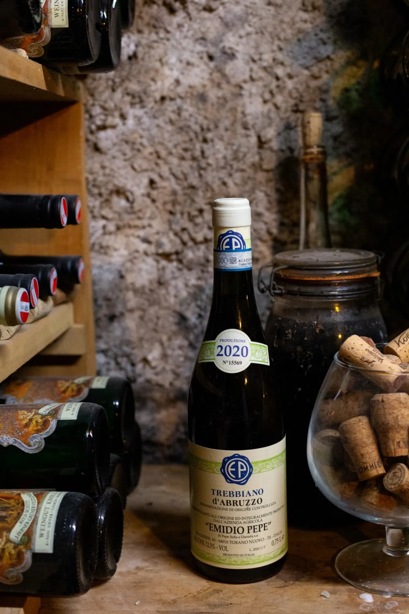 The historic wine cellar with a tasting table