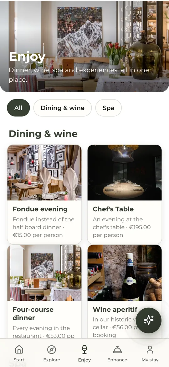 The Mondschein app: Enjoy with fondue evening, Chef's Table, four-course dinner and wine aperitif