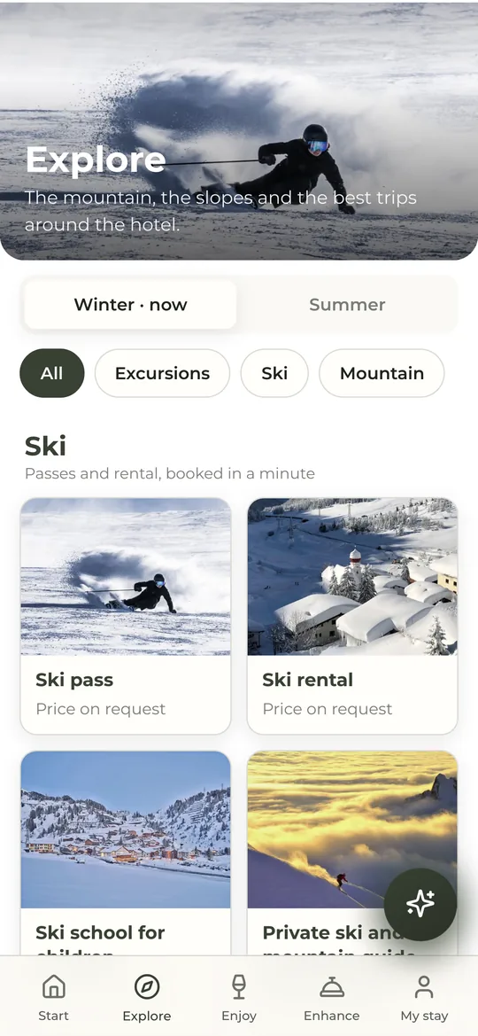 The Mondschein app in winter: ski pass, ski rental, ski school for children and a private ski and mountain guide