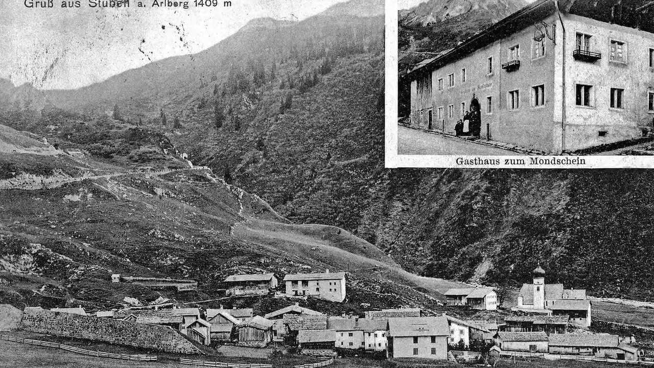 Old postcard of Stuben showing the Gasthaus zum Mondschein
